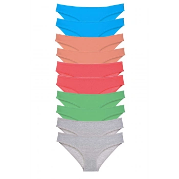 10 adet Süper Eko Set Likralı Kadın Slip Gri Pudra Yeşil Fuşya Mavi