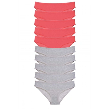 10 adet Süper Eko Set Likralı Kadın Slip Külot Fuşya Gri