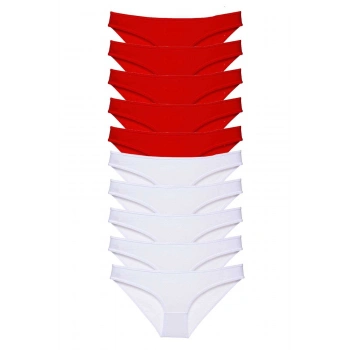 10 adet Süper Eko Set Likralı Kadın Slip Külot Kırmızı Beyaz