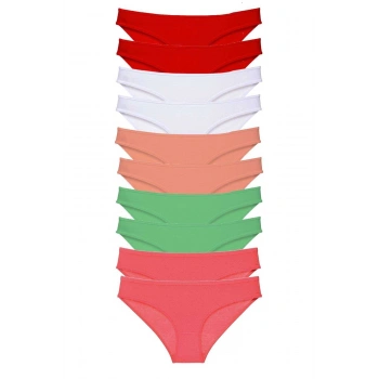 10 adet Süper Eko Set Likralı Kadın Slip Külot Kırmızı Beyaz Pudra Yeşil Fuşya