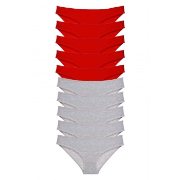 10 adet Süper Eko Set Likralı Kadın Slip Külot Kırmızı Gri