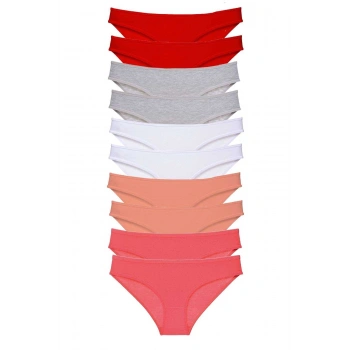 10 adet Süper Eko Set Likralı Kadın Slip Külot Kırmızı Gri Beyaz Pudra Fuşya