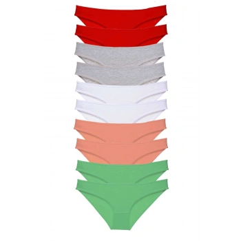 10 adet Süper Eko Set Likralı Kadın Slip Külot Kırmızı Gri Beyaz Pudra Yeşil