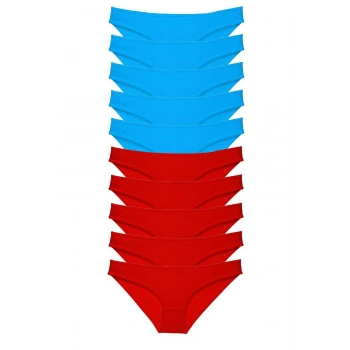 10 adet Süper Eko Set Likralı Kadın Slip Külot Kırmızı Mavi