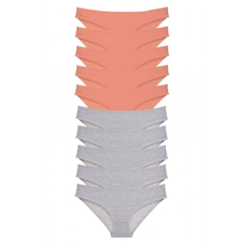 10 adet Süper Eko Set Likralı Kadın Slip Külot Pudra Gri