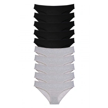 10 adet Süper Eko Set Likralı Kadın Slip Külot Siyah Gri