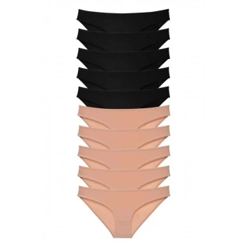 10 Adet Süper Eko Set Likralı Kadın Slip Külot Siyah Ten
