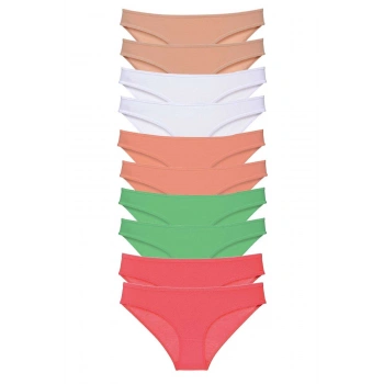 10 adet Süper Eko Set Likralı Kadın Slip Külot Ten Beyaz Pudra Yeşil Fuşya