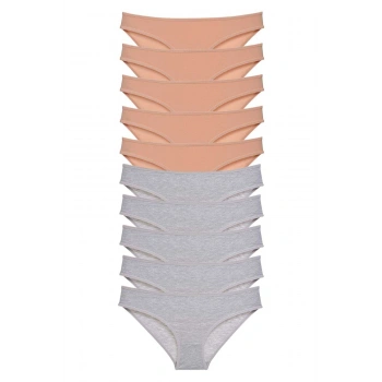 10 adet Süper Eko Set Likralı Kadın Slip Külot Ten Gri