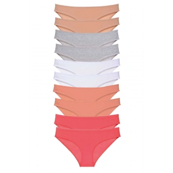 10 adet Süper Eko Set Likralı Kadın Slip Külot Ten Gri Beyaz Pudra Fuşya