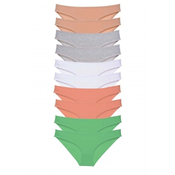 10 adet Süper Eko Set Likralı Kadın Slip Külot Ten Gri Beyaz Pudra Yeşil