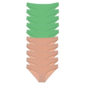 10 adet Süper Eko Set Likralı Kadın Slip Külot Yeşil Ten