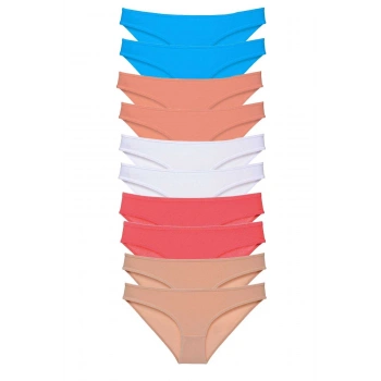 10 adet Süper Eko Set Likralı Kadın Slip Ten Beyaz Pudra Fuşya Mavi