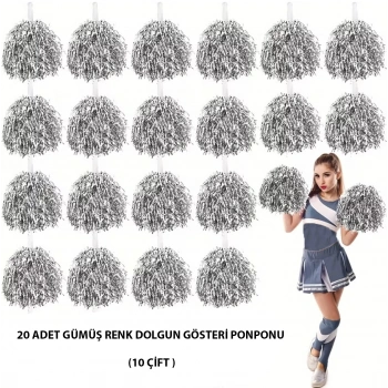10 Çift ( 20 Adet ) Gümüş Renk 23 Nisan 19 Mayıs 29 Ekim Okul Gösteri Ponponları (4887)
