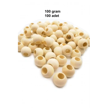 100 Gr (100 Adet) Ahşap Boncuk 15 mm çap x 10 mm Delik Doğal Yuvarlak Ahşap Makrome El İşi Çanta