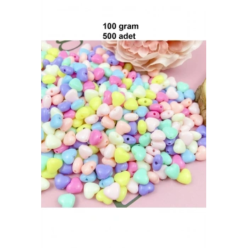 100 gr (500 adet) Şeker Rengi Akrilik Kalp Boncuklar Renkli Karışık Plastik Pastel Boncuklar Ara Boncuk Kalp Şekilli Kolye Bilezik için