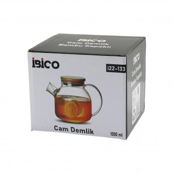 1000ML SADE DÜZ CAM DEMLİK  BAMBU DIŞ YÜZEY - METAL İÇ YÜZEY - SİLİKON CONTALI KAPAK (4887)