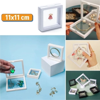 11x11cm Standlı 3D Takı Ziynet Hatıra Koleksiyon Saklama Kutusu Şeffaf Film Çerçevesi (4887)