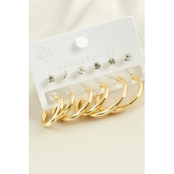 12 Adet Boru Taşlı Halka Küpe