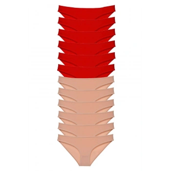 12 adet Eko Set Likralı Kadın Slip Külot Kırmızı Ten
