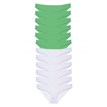 12 adet Eko Set Likralı Kadın Slip Külot Yeşil Beyaz