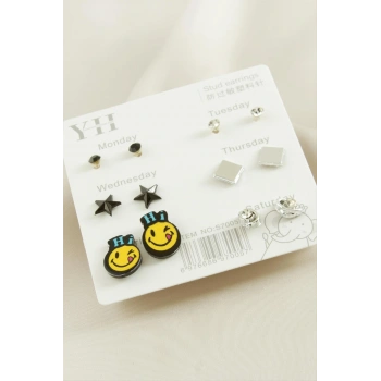 12 Adet Emoji Metal Taşlı Küpe