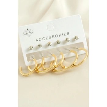 12 Adet Ezme Taşlı Halka Küpe