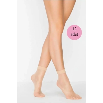 12 Adet Fit 15 Soket Ince Parlak Kısa Çorap Açık Ten