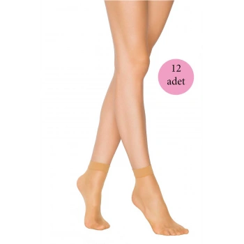 12 Adet Fit 15 Soket Ince Parlak Kısa Çorap Ten