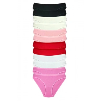 12 Adet Fitilli Pamuklu Kadın Kaşkorse Bikini Külot
