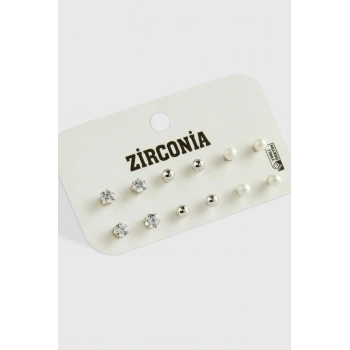 12 Adet İnci Zirkon Tek Taşlı Küpe