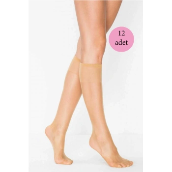 12 Adet Kadın Diz Altı Parlak Fit 15 Denye Çorap Ten