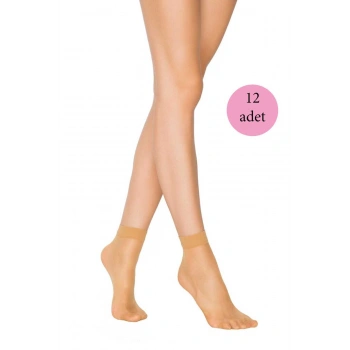 12 Adet Kadın Ten Süper 15 Mat Soket Çorap Ten