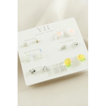 12 Adet Karışık Metal Taşlı Küpe