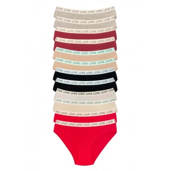 12 Adet Pamuklu Esnek Kadın Slip Bikini Külot Geniş Lastikli Baskılı
