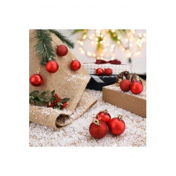 12 Adet Parlak Kırmızı 3 Cm Mini Yılbaşı Topu, Noel Çam Ağacı Topu, Süs Topu