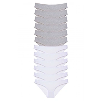12 adet Süper Eko Set Likralı Kadın Slip Külot Gri Beyaz