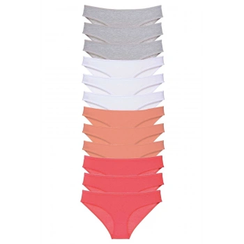 12 adet Süper Eko Set Likralı Kadın Slip Külot Gri Beyaz Pudra Fuşya