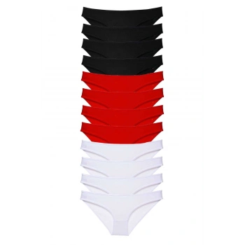 12 adet Süper Eko Set Likralı Kadın Slip Külot Siyah Kırmızı Beyaz