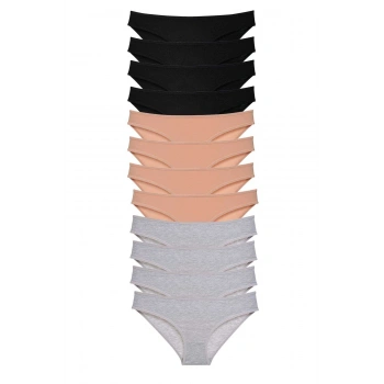 12 adet Süper Eko Set Likralı Kadın Slip Külot Siyah Ten Gri