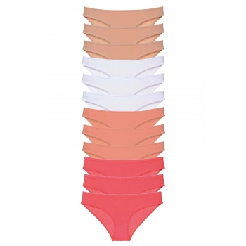 12 adet Süper Eko Set Likralı Kadın Slip Külot Ten Beyaz Pudra Fuşya