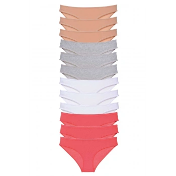 12 adet Süper Eko Set Likralı Kadın Slip Külot Ten Gri Beyaz Fuşya