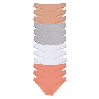 12 adet Süper Eko Set Likralı Kadın Slip Külot Ten Gri Beyaz Pudra