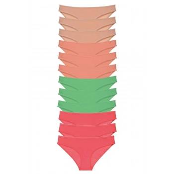 12 adet Süper Eko Set Likralı Kadın Slip Külot Ten Pudra Yeşil Fuşya