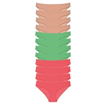 12 adet Süper Eko Set Likralı Kadın Slip Külot Ten Yeşil Fuşya