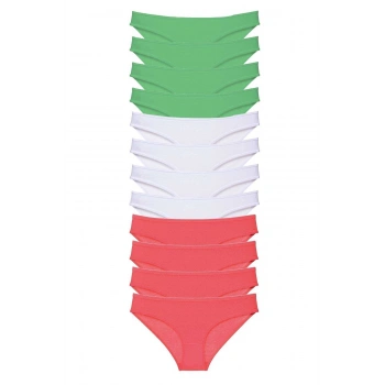 12 adet Süper Eko Set Likralı Kadın Slip Külot Yeşil Beyaz Fuşya