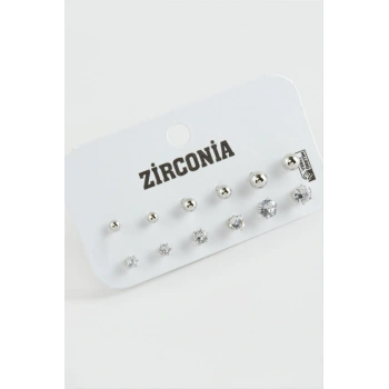 12 Adet Zirkon Tek Taşlı Küpe