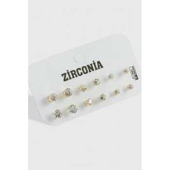 12 Adet Zirkon Tek Taşlı Küpe