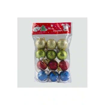 12li Simli Minik Cici Top Yılbaşı Ağaç Süsü