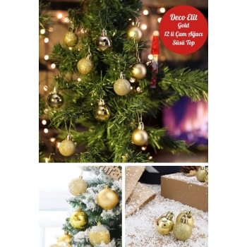 12’li Yılbaşı Çam Ağacı Süsü Seti – 4 cm Parlak & Simli Karışık Top Süsler Noel Çam Ağacı Süsü